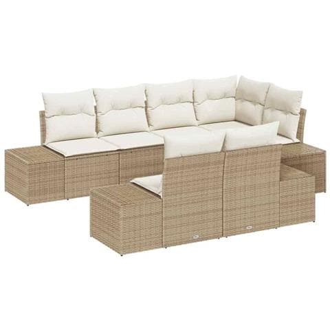 Set Divano da Giardino 7 Pezzi con Cuscini Beige Polyarattan - Foto 1