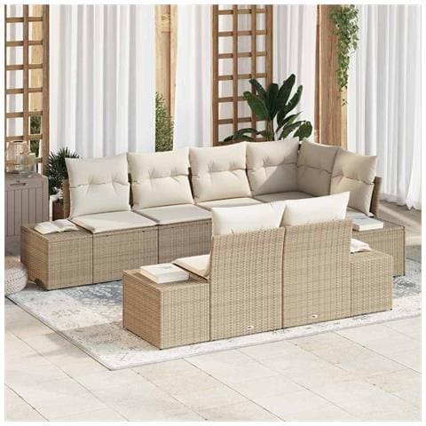 Set Divano da Giardino 7 Pezzi con Cuscini Beige Polyarattan - Foto 2