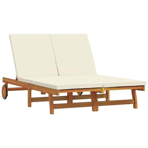 Lettino doppio con ruote e cuscino in legno di acacia - Foto 1