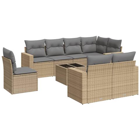 Set Divano da Giardino 9 pz con Cuscini Beige in Polyrattan - Foto 1