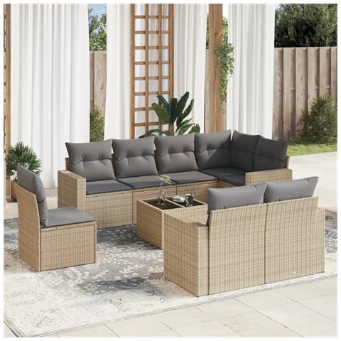 Set Divano da Giardino 9 pz con Cuscini Beige in Polyrattan - Foto 2