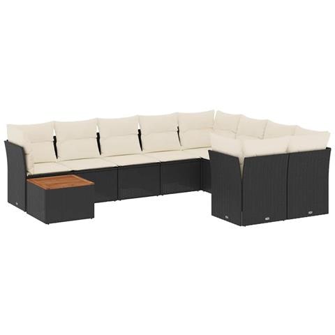 Set Divani da Giardino 10pz con Cuscini in Polyrattan Nero - Foto 1