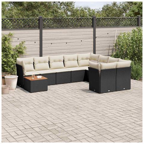 Set Divani da Giardino 10pz con Cuscini in Polyrattan Nero - Foto 2