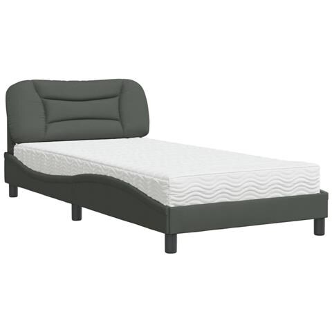 Letto con Materasso Grigio Scuro 100x200 cm in Tessuto - Foto 1