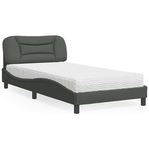 Letto con Materasso Grigio Scuro 100x200 cm in Tessuto - Foto 2