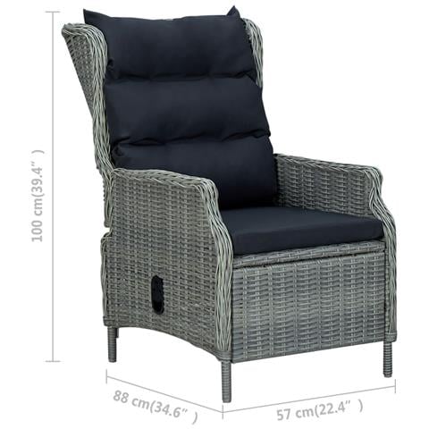Sedia Giardino Reclinabile Cuscini In Polyrattan Grigio Chiaro - Foto 8