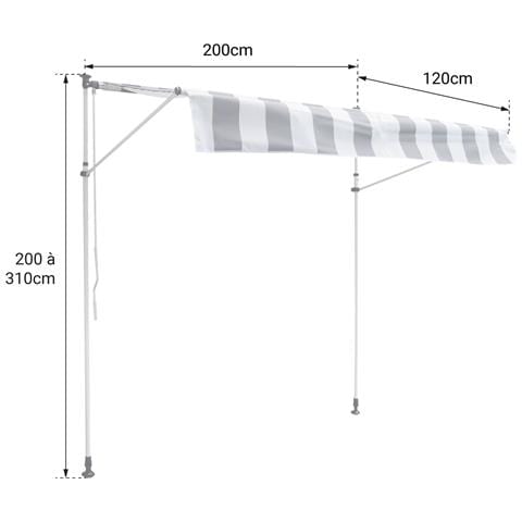 Tenda Da Sole Per Balcone Chene 2 × 1,2 M - Tessuto A Righe Bianco /grigio E Telaio Bianco - Foto 2