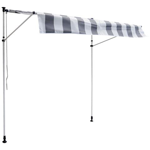 Tenda Da Sole Per Balcone Chene 2 × 1,2 M - Tessuto A Righe Bianco /grigio E Telaio Bianco - Foto 1