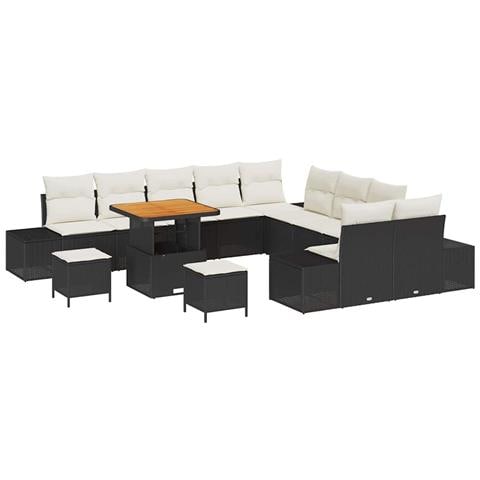 Set Divano da Giardino con cuscino 13 pcs Nero Poly Rattan - Foto 1