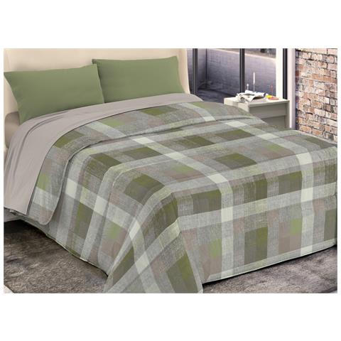 Trapunta Piumone Invernale Imbottita 300gr Microfibra Diadema Quadri 2 Piazze D10 Verde - Foto 1