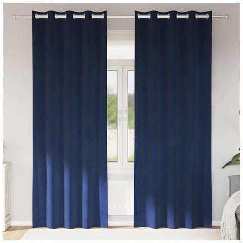 Tende con tende 2 pcs Blu scuro 140 x 245 cm Velluto - Foto 2