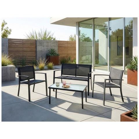 Set Da Giardino Con Tavolo 4 Posti Tavoleto Metallo Grigio Scuro - Foto 1