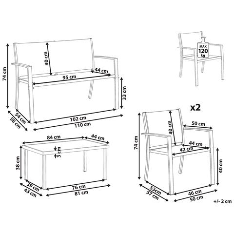 Set Da Giardino Con Tavolo 4 Posti Tavoleto Metallo Grigio Scuro - Foto 8