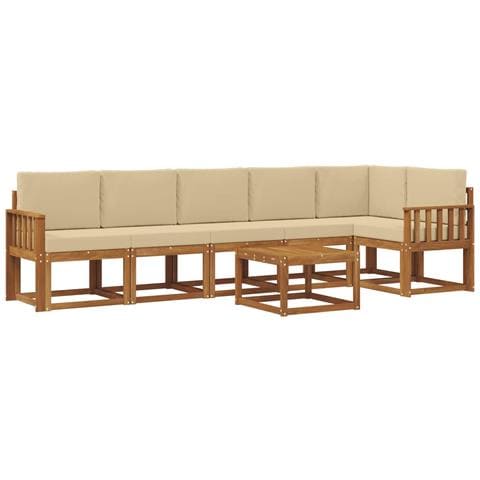 Set di divani da esterno con cuscino 7 pcs Naturale e Beige - Foto 1