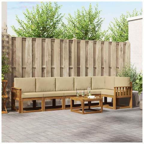 Set di divani da esterno con cuscino 7 pcs Naturale e Beige - Foto 2