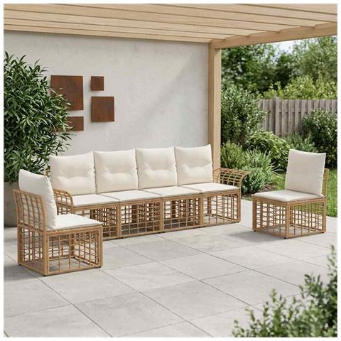 Set di divani da esterno 6 pcs Naturale e Bianco Crema - Foto 2