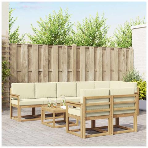 Set di divani da esterno 9 pcs Bianco e Crema Poliestere - Foto 2