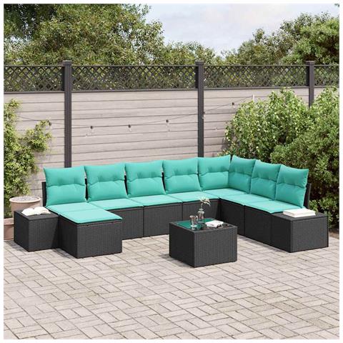 Set Divano da Giardino 9 pz Nero polyrattan - Foto 2