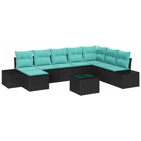 Set Divano da Giardino 9 pz Nero polyrattan - Foto 1