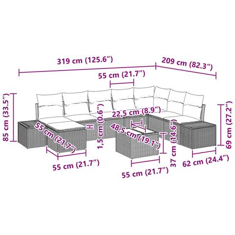 Set Divano da Giardino 9 pz Nero polyrattan - Foto 10