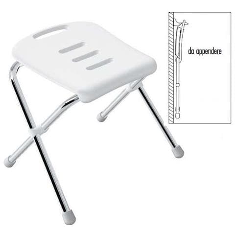 Sgabello Da Bagno Pieghevole E Appendibile In Acciaio E Plastica Cromo E Bianco - Prof 10.30026 - Foto 1