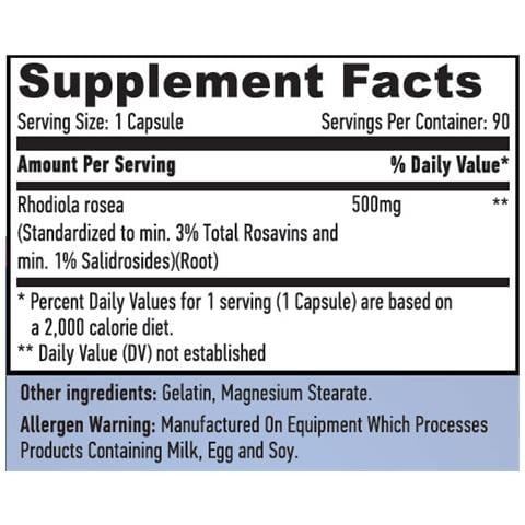 Rhodiola Rosea Extract 500mg - 90 Caps - Estratto Di Rodiola Rosea - Foto 2