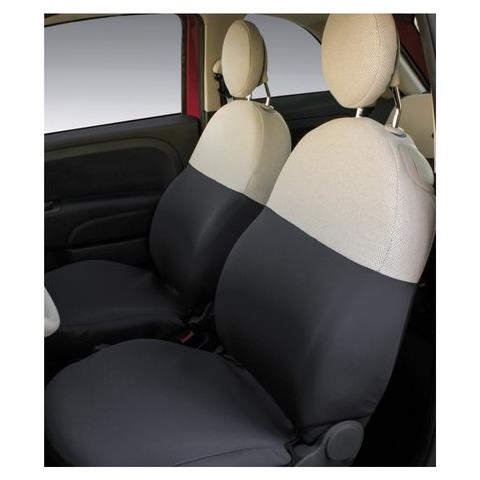 Coppia Coprisedili Anteriori Personalizzati Realizzato Su Misura Per Fiat 500 Dal 2007 Nero / mosaico Nero Tessuto E Produzione Made In Italy - Foto 1