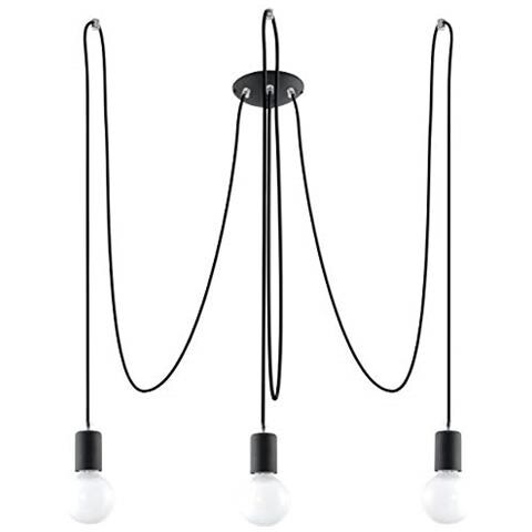 Sollux Sl. 0370 - Lampadario A Sospensione Edison 3, Moderno Led Nero Per Soggiorno, Camera Da Letto, Corridoio, Ufficio, Attacco E27 - Foto 1