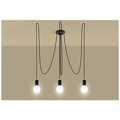 Sollux Sl. 0370 - Lampadario A Sospensione Edison 3, Moderno Led Nero Per Soggiorno, Camera Da Letto, Corridoio, Ufficio, Attacco E27 - Foto 2