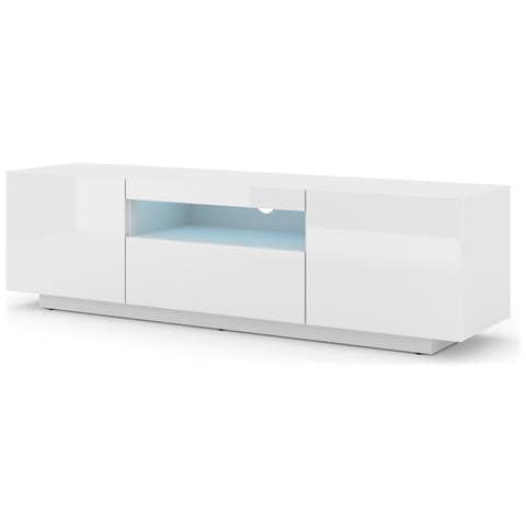 Lowboard Aura - Armadio Per Tv Da 150 Cm, Da Appendere O In Piedi, Universale, Per Tv, Credenza, Hifi (bianco Lucido Con Led)  - Foto 10