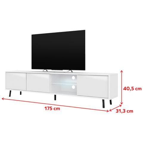 Galhad - Mobile Tv In Stile Scandinavo / Tavolino Tv Minimalista / Porta Tv Per Salotto / Luci Led / 175 Cm (bianco Opaco / Bianco Lucido) - Foto 5