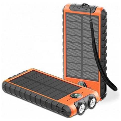 Powerbank Solare 10000mah Usb 2a C Torcia Con Cordino Bussola, Nero - Foto 1
