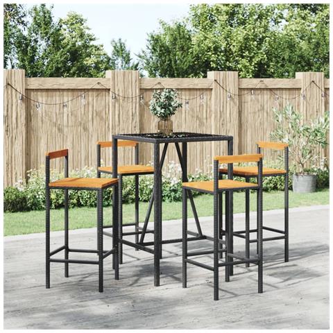 Set Bar Giardino 5 Pz Nero Polyrattan E Legno Massello Acacia - Foto 7