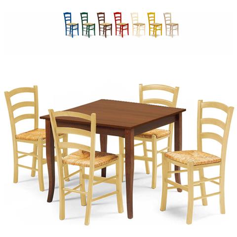 Set Tavolo 80x80 Legno Allungabile Quadrato +4 Sedie Legno Seduta Legno - Foto 1