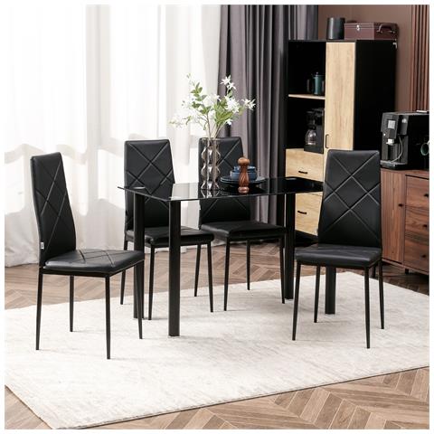 Set Di 4 Sedie Da Pranzo Con Schienale Alto In Finta Pelle E Acciaio, 41x50x97cm, Nero - Foto 2