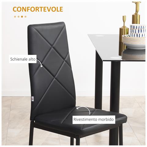 Set Di 4 Sedie Da Pranzo Con Schienale Alto In Finta Pelle E Acciaio, 41x50x97cm, Nero - Foto 6