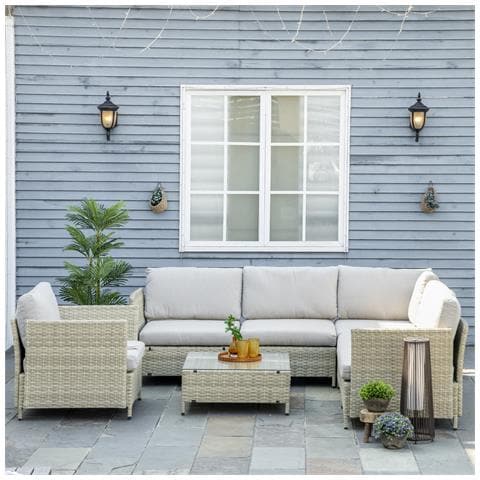 Salotto Da Giardino 7 Pezzi Modulabile In Rattan Pe Con Cuscini, Beige - Foto 2