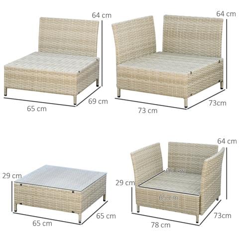 Salotto Da Giardino 7 Pezzi Modulabile In Rattan Pe Con Cuscini, Beige - Foto 6