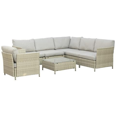 Salotto Da Giardino 7 Pezzi Modulabile In Rattan Pe Con Cuscini, Beige - Foto 1