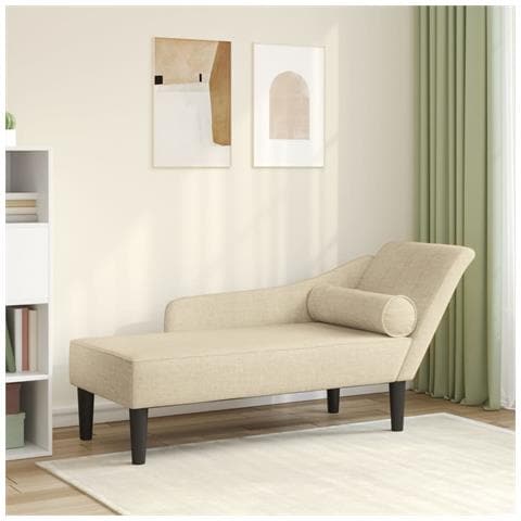 Chaise Longue Con Cuscini Crema In Tessuto - Foto 1