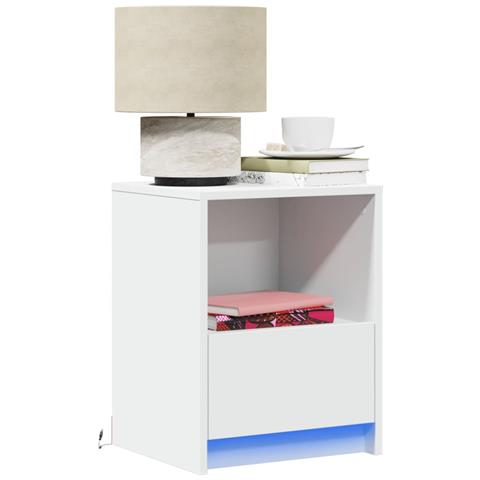 Comodino Con Luci Led Bianco In Legno Multistrato - Foto 1