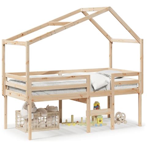 Letto A Soppalco Con Tetto 90x200 Cm In Legno Di Pino - Foto 2