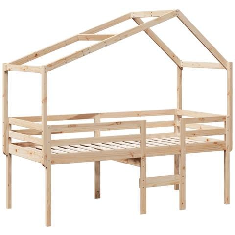 Letto A Soppalco Con Tetto 90x200 Cm In Legno Di Pino - Foto 3