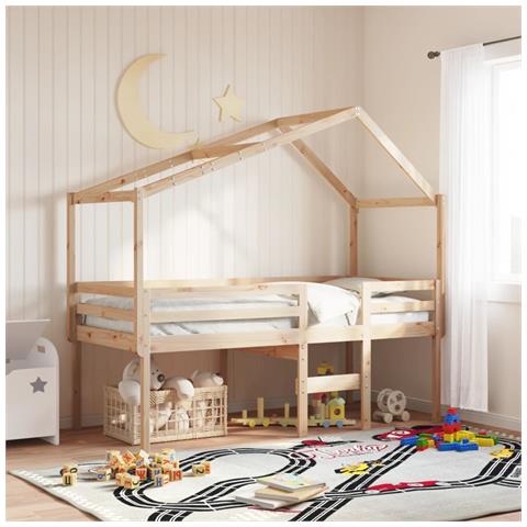 Letto A Soppalco Con Tetto 90x200 Cm In Legno Di Pino - Foto 1
