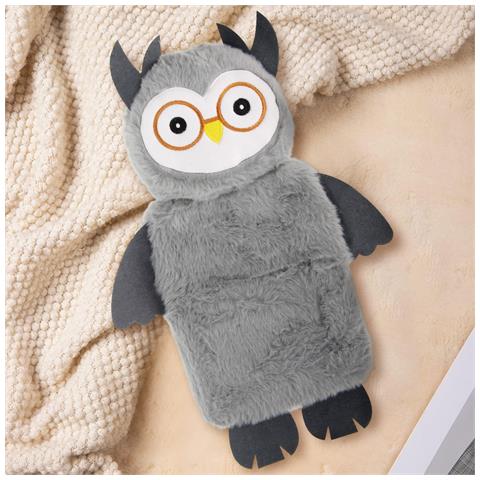 Borsa Dell'acqua Calda Rimovibile Gufo Di Peluche 750ml, Grigio - Foto 2