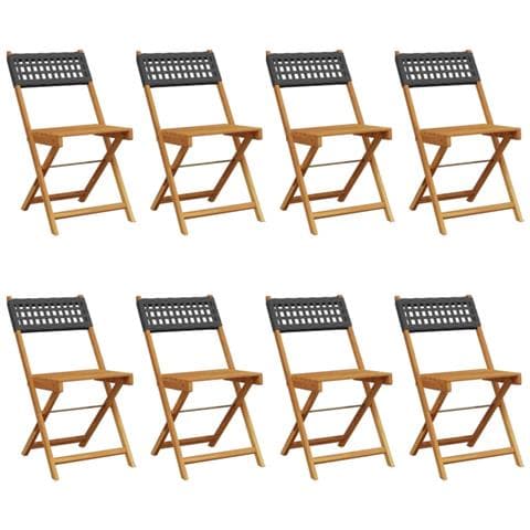 Sedie Giardino Pieghevoli 8pz Nere Polyrattan e Legno Massello - Foto 1