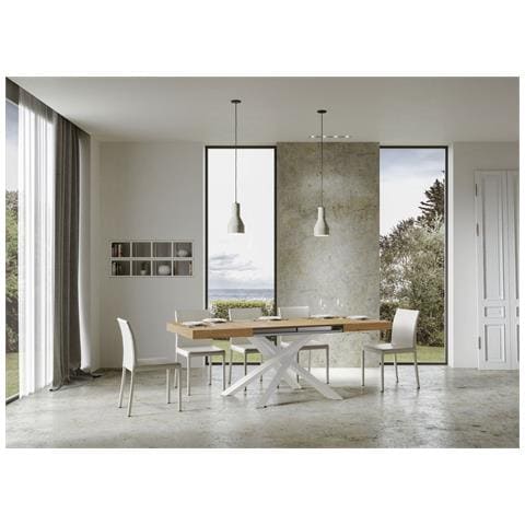 Tavolo Allungabile 90x120/380 Cm Volantis Quercia Natura Telaio Bianco - Foto 2