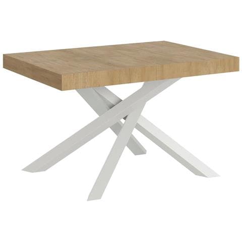 Tavolo Allungabile 90x120/380 Cm Volantis Quercia Natura Telaio Bianco - Foto 1