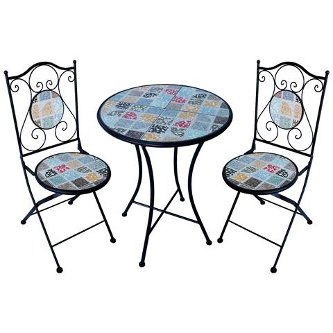 Silves - Set Due Sedie Pieghevoli E Tavolo Rotondo Con Decori - Foto 1