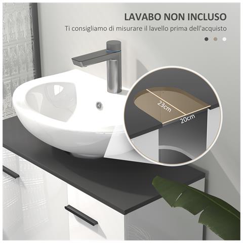 Mobile Sottolavabo Bagno con Armadietto 2 Ante e Ripiano Regolabile, 80x34x60 cm, Bianco Lucido - Foto 6